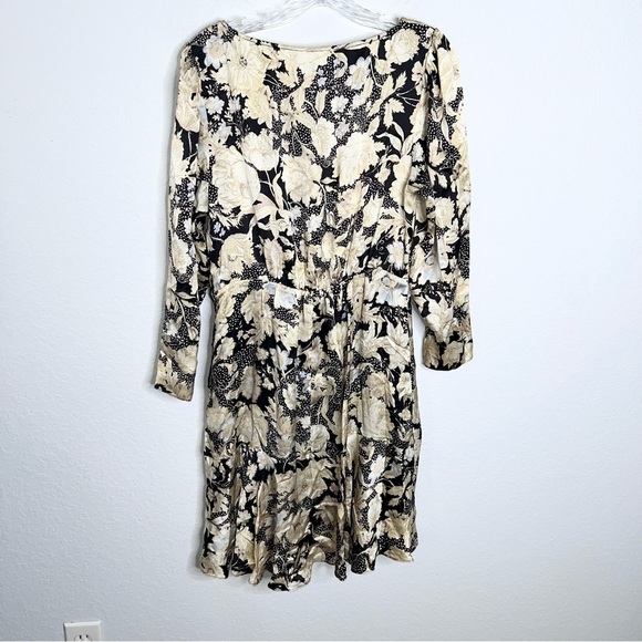 Rebecca Taylor Dress Women Size 10 Silk Gold Leaf Scrunched Tie Mini Ruched T - Picture 7 of 11